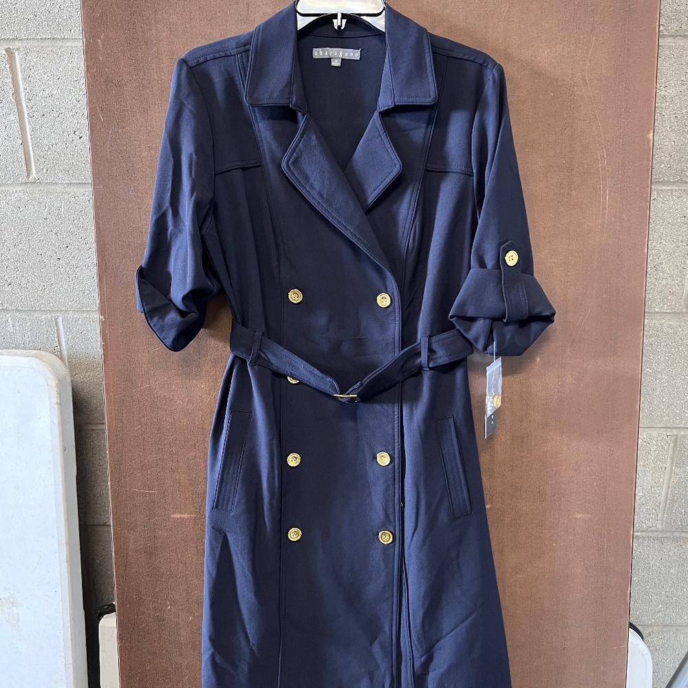Sharagano Double Breasted Belted Deep Navy Blue Coat/Dress